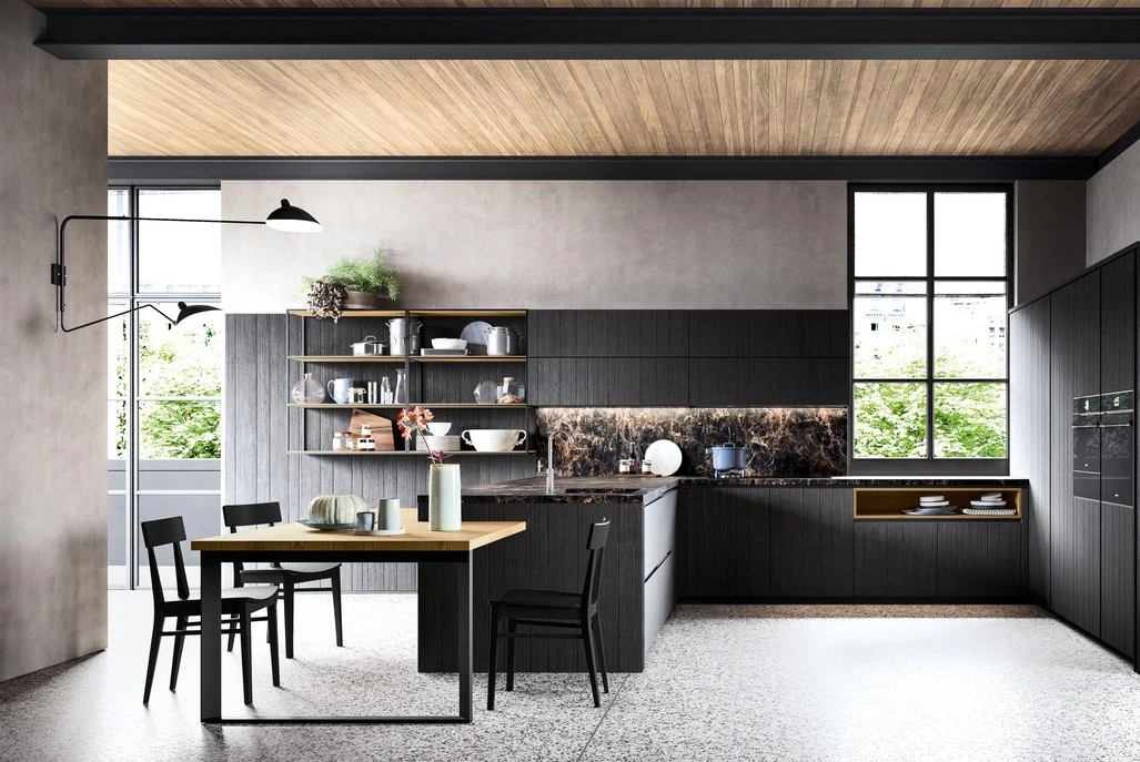 Cucina industrial con bancone