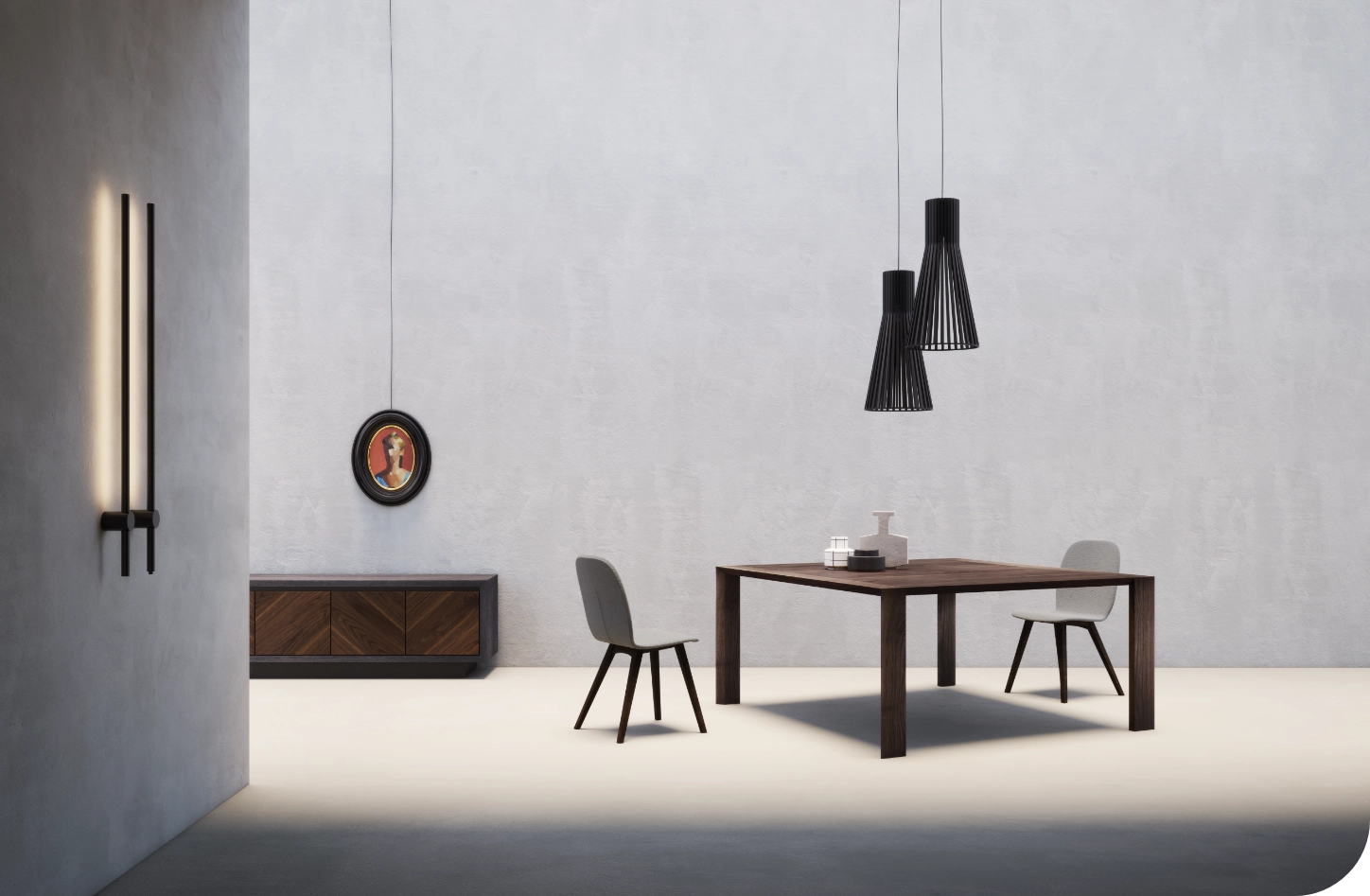 Tavolo fisso Duca dal design sobrio con piano in legno naturale