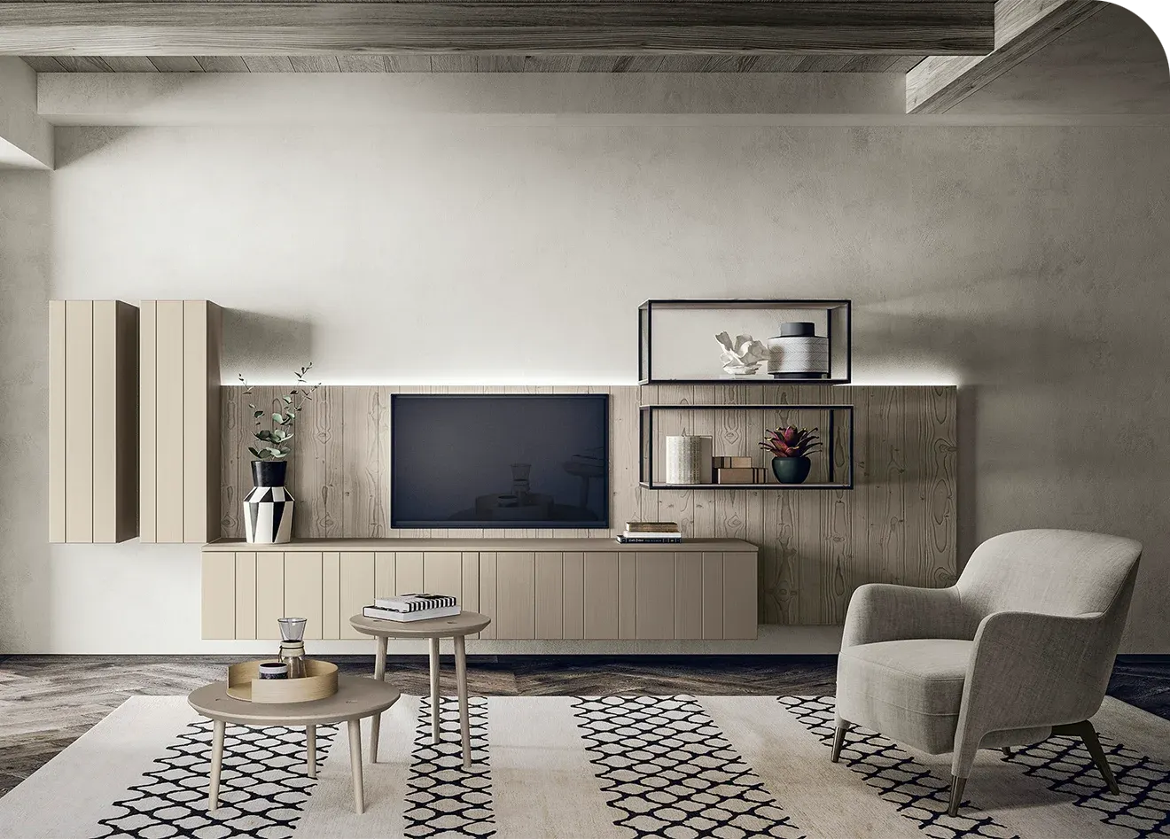 Arredo living in legno naturale