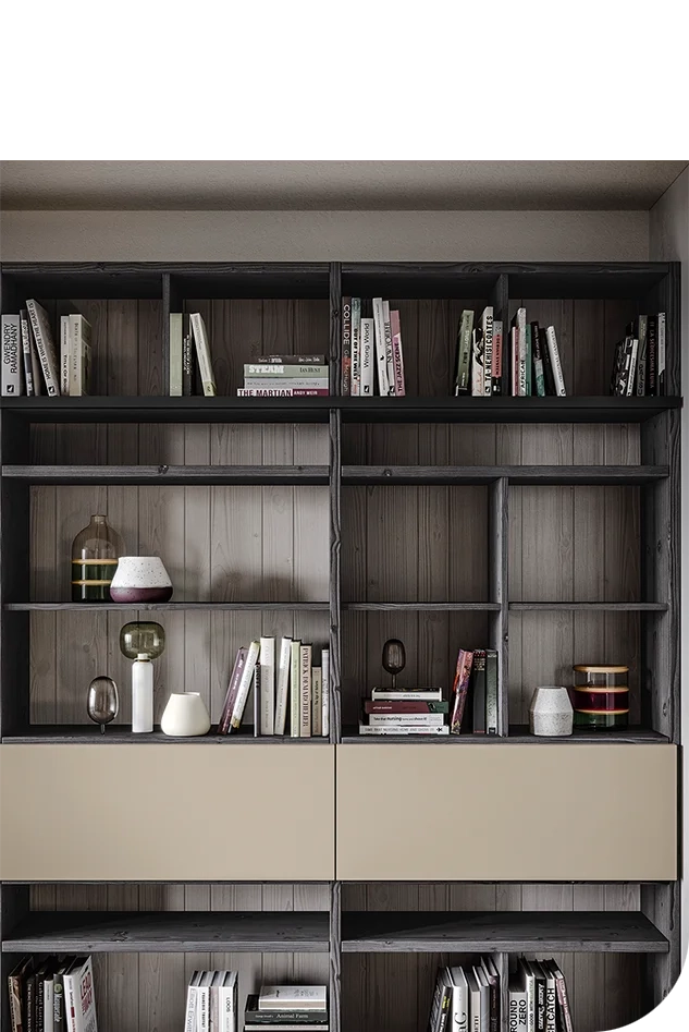 Parete attrezzata soggiorno di design con schienale in legno