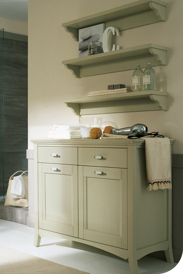Mobile bagno in legno con ante e cassetti