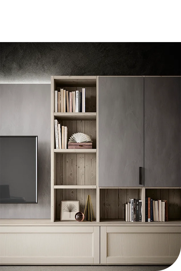 Parete living con libreria